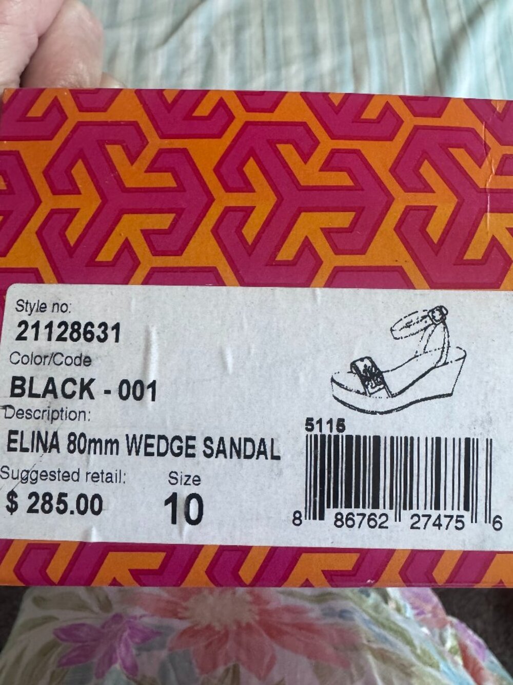 ✨ Tory Burch Elina 80mm Wedge Sandal Black Leather 10 With Box ✨ - Picture 4 of 4